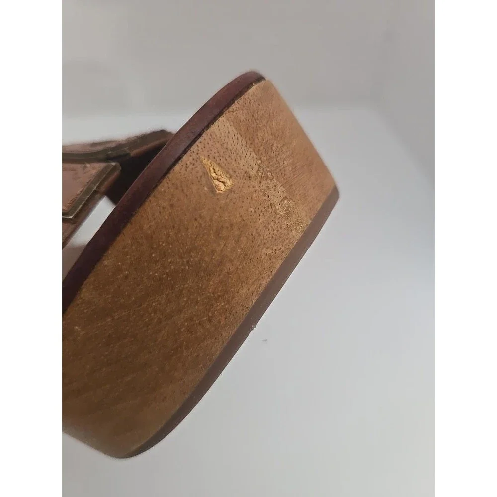 Tory Burch ines brown leather Wedge platform Slide Sandals Women’s Size 6-1/2M
